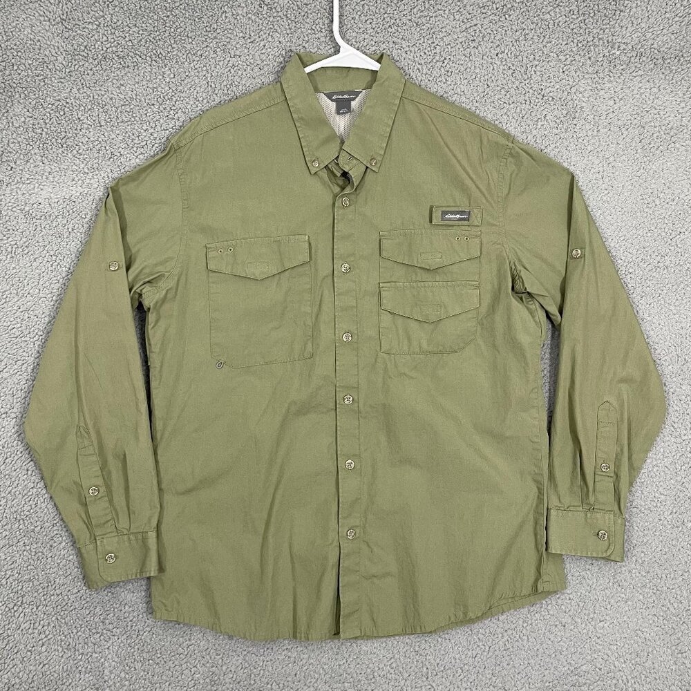 Eddie Bauer Shirt Men L Green Vented Fishing Long Sleeve Outdoor Button Down